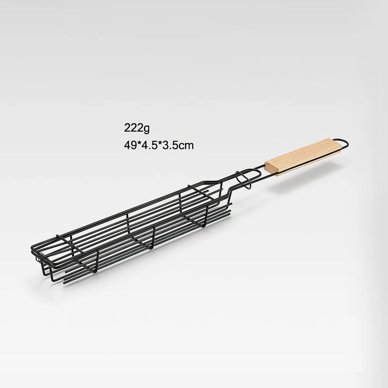 BBQ grill cage with wooden handle, view 9 - MRSLM
