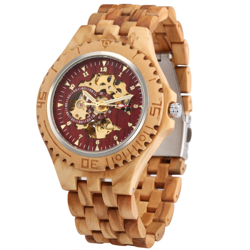 ebony zebra wood automatic watch, view 3 - MRSLM