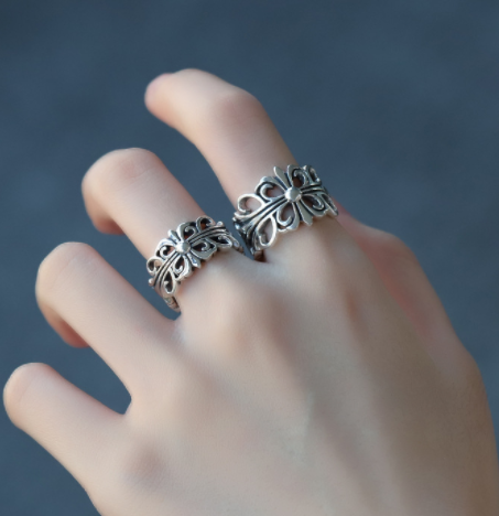 s925 sterling silver cross flower ring, view 2 - MRSLM