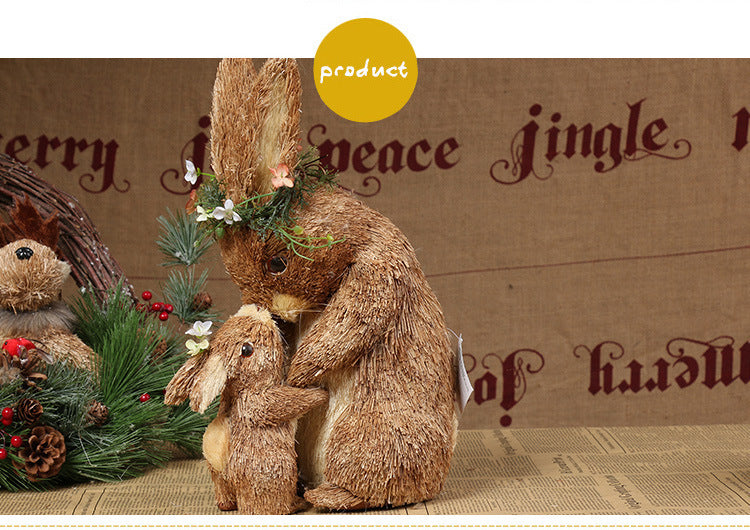 Mother and child rabbit grass woven decor, view 4 - MRSLM