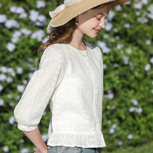 white cotton puff sleeve blouse - MRSLM