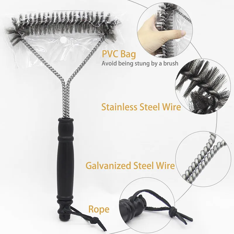 stainless steel bbq grill cleaning brush, view 3 - MRSLM