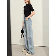 minimalist women's washed straight denim pants, view 4 - MRSLM