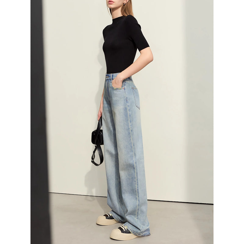 minimalist women's washed straight denim pants, view 4 - MRSLM