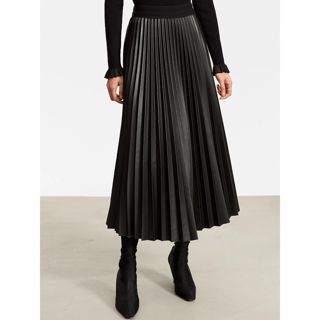 Minimalist A-Line Pleated PU Leather Skirt for Women