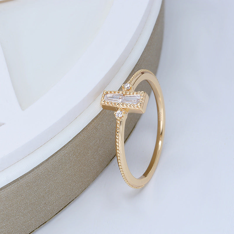 t-line cut zircon gold plated silver ring, view 4 - MRSLM