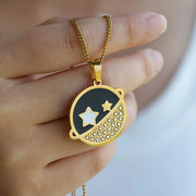 gold celestial pendant necklace, view 5 - MRSLM