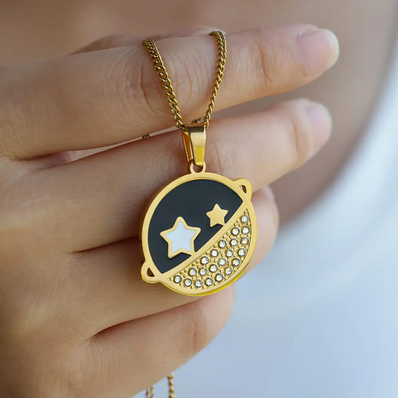 gold celestial pendant necklace, view 5 - MRSLM