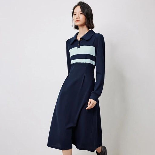 polo collar striped casual dress - MRSLM