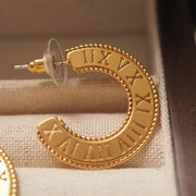 gold-tone roman numeral ring earrings, view 4 - MRSLM