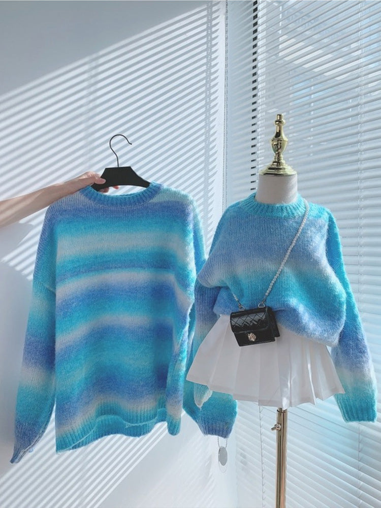 mom and kids matching striped sweater coat, view 3 - MRSLM