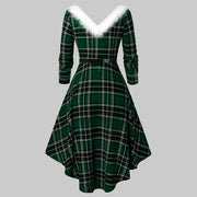 christmas plaid v-neck dress, view 4 - MRSLM