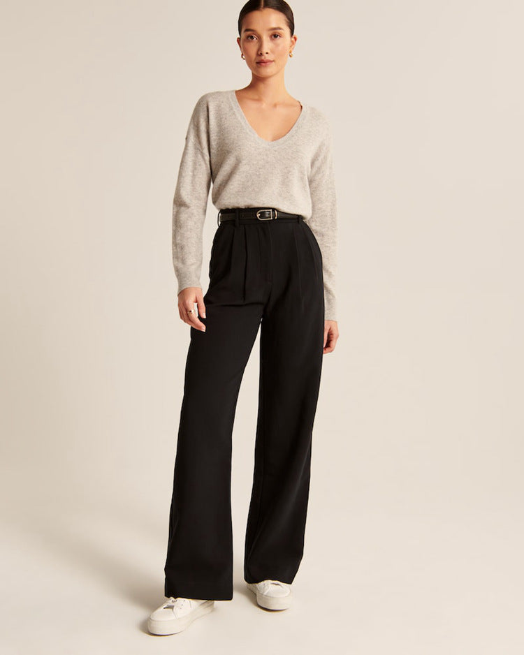 Women's high waist wide leg trousers, view 9 - MRSLM