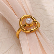 gold-tone imitation pearl ring, view 7 - MRSLM