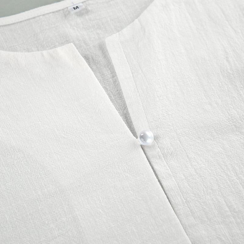white cotton lantern sleeve top and shorts set, view 8 - MRSLM
