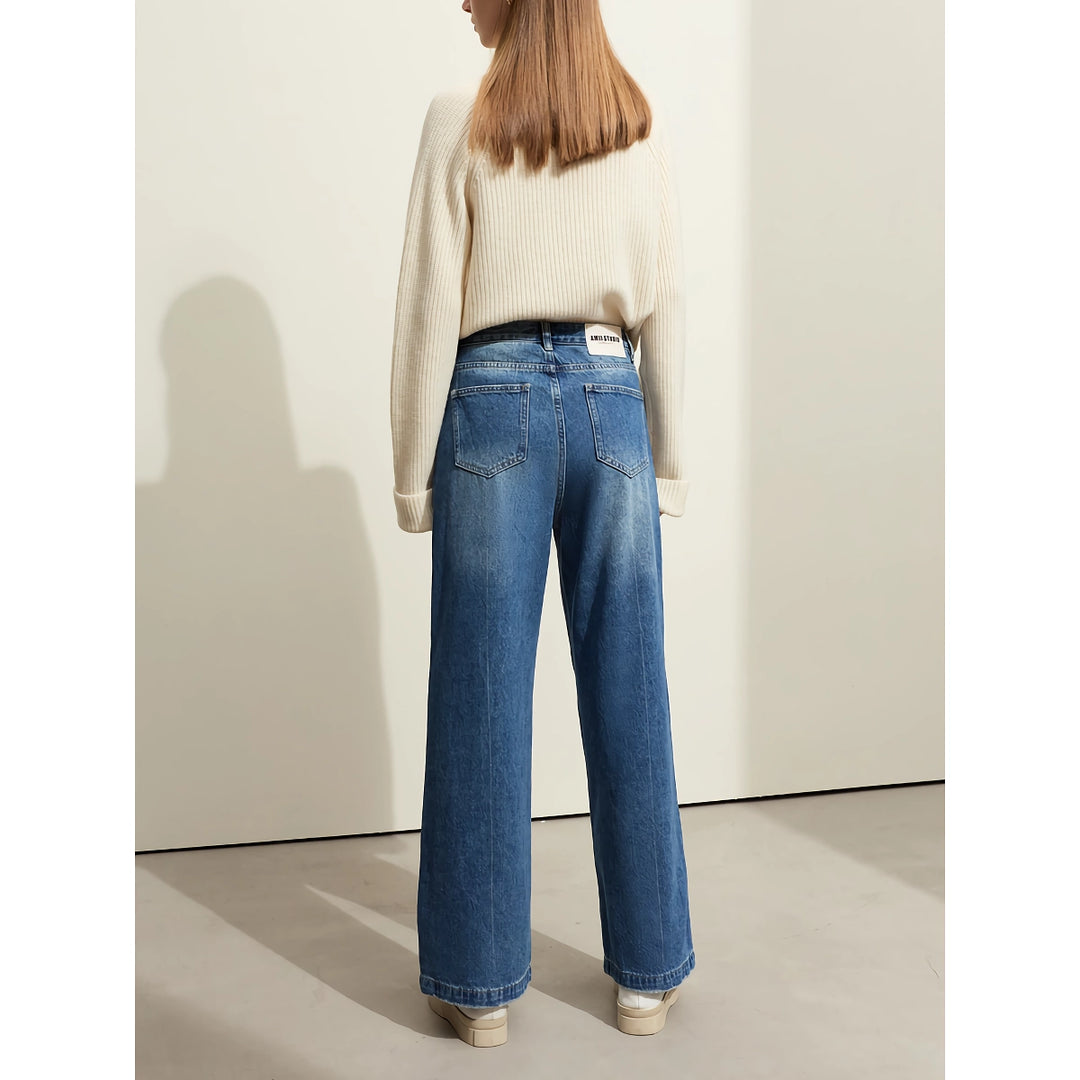 Vintage Casual Loose Wide-Leg Jeans for Women - Autumn Cotton Pleated Trousers