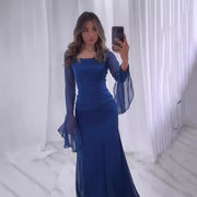 Chiffon ruffle sleeve long dress, view 3 - MRSLM