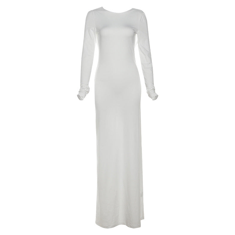 backless long sleeve dress, view 6 - MRSLM