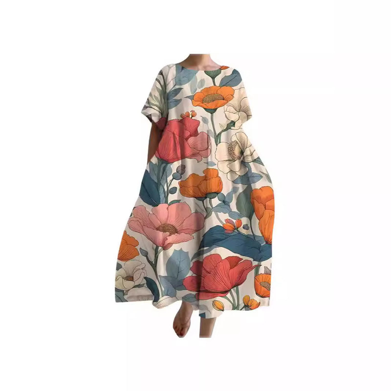 women's loose round neck printed dress, view 7 - MRSLM