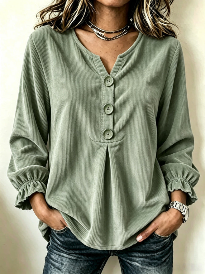 Women's corduroy long sleeve blouse, view 8 - MRSLM