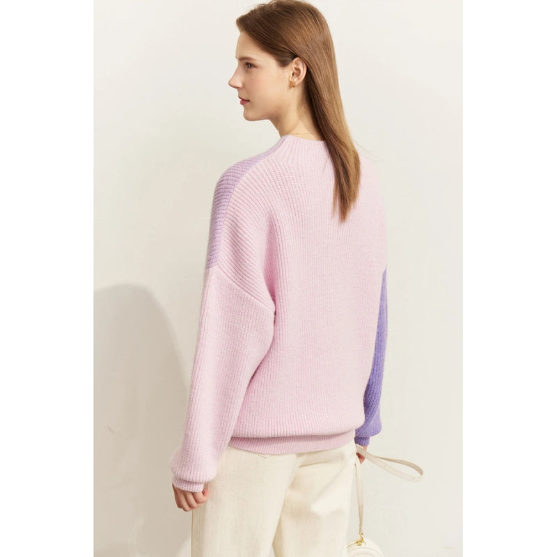 minimalist spliced knitted top for women, view 9 - MRSLM