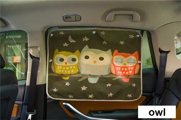 Cute Cartoon Linen Car Sun Shade Curtain for Windshield and Side Windows - 70cm x 50cm