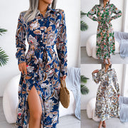 retro flower lapel tie-up shirt dress - MRSLM