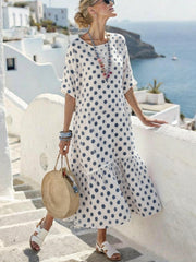 digital-print pleated maxi dress, view 6 - MRSLM