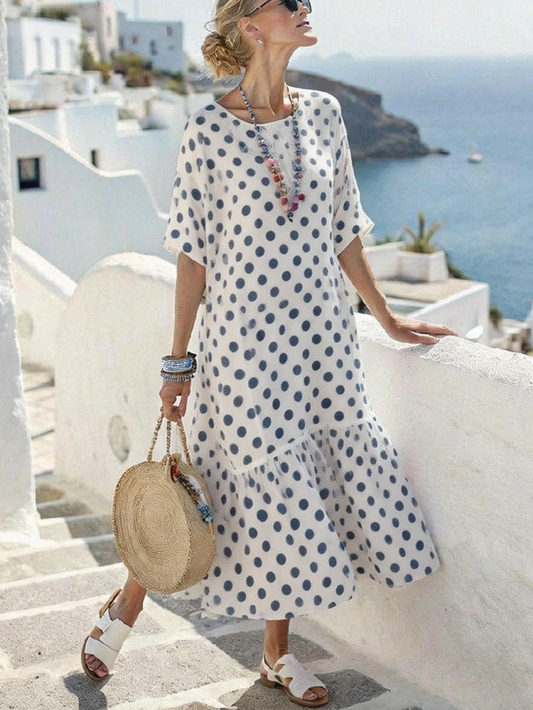 digital-print pleated maxi dress, view 6 - MRSLM