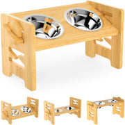 adjustable elevated slanted pet bowl with bamboo stand - MRSLM