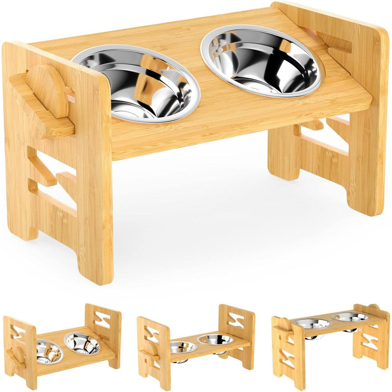 adjustable elevated slanted pet bowl with bamboo stand - MRSLM