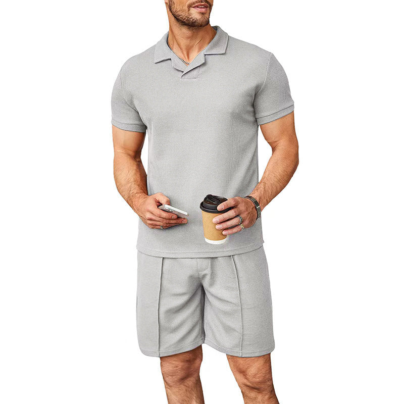 men's waffle polo and shorts set, view 10 - MRSLM