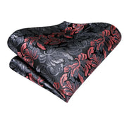 floral black and red silk necktie set for men, view 6 - MRSLM