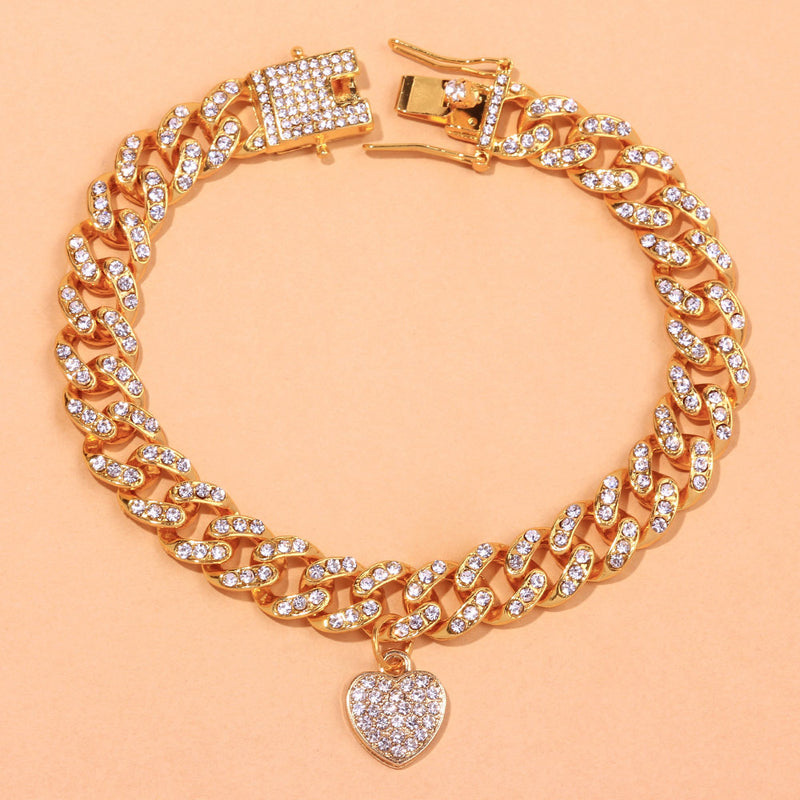 rhinestone heart cuban anklet, view 5 - MRSLM