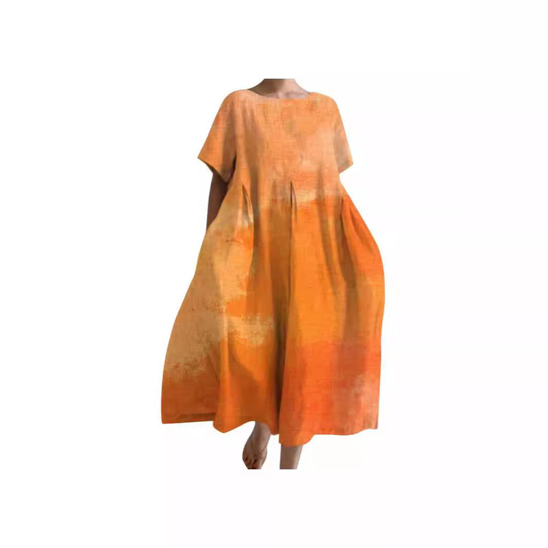 women's loose round neck printed dress, view 3 - MRSLM