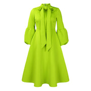puff sleeve lace-up swing dress, view 12 - MRSLM