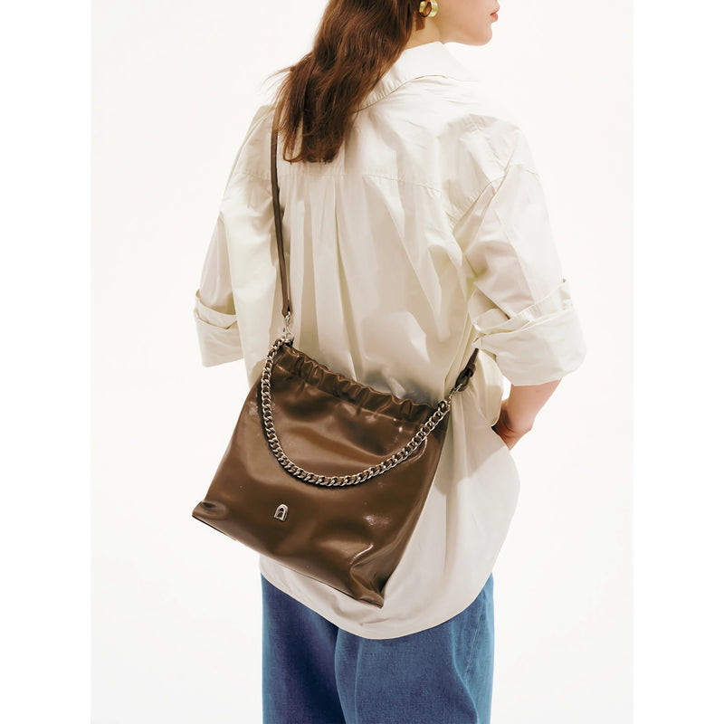 split leather chain tote bag, view 7 - MRSLM