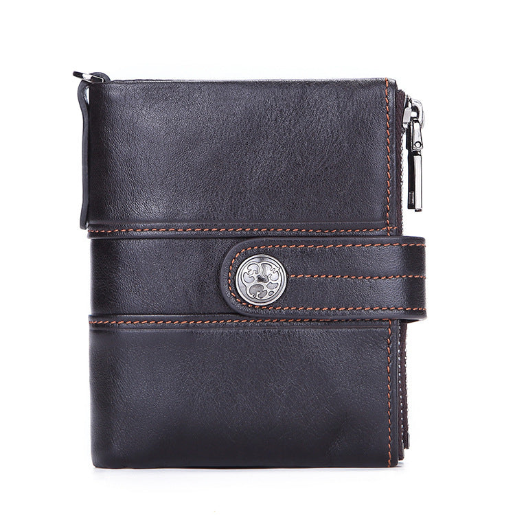 retro cowhide zipper wallet, view 4 - MRSLM