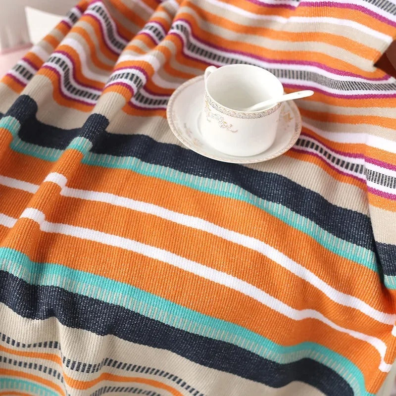 boho stripe knitted throw blanket, view 5 - MRSLM