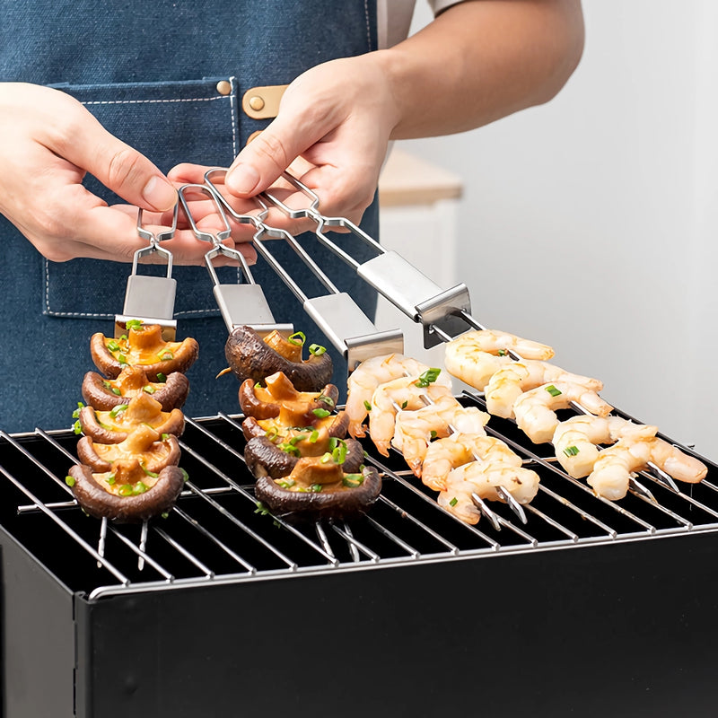 stainless steel semi-automatic bbq grill forks, view 6 - MRSLM