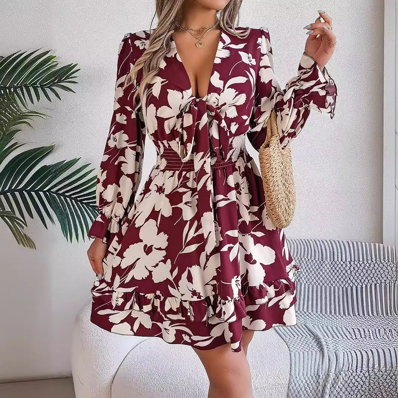 women's flower ruffled A-line dress, view 4 - MRSLM