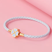 four-leaf clover braided leather bracelet, view 8 - MRSLM