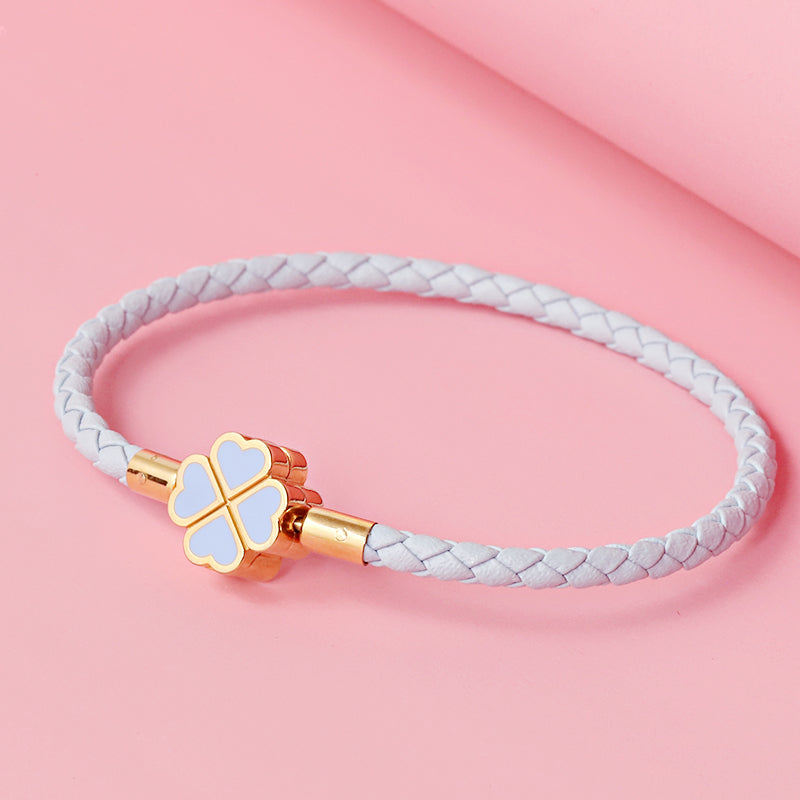 four-leaf clover braided leather bracelet, view 8 - MRSLM