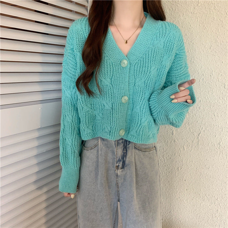 women's loose short cotton knit cardigan, view 5 - MRSLM