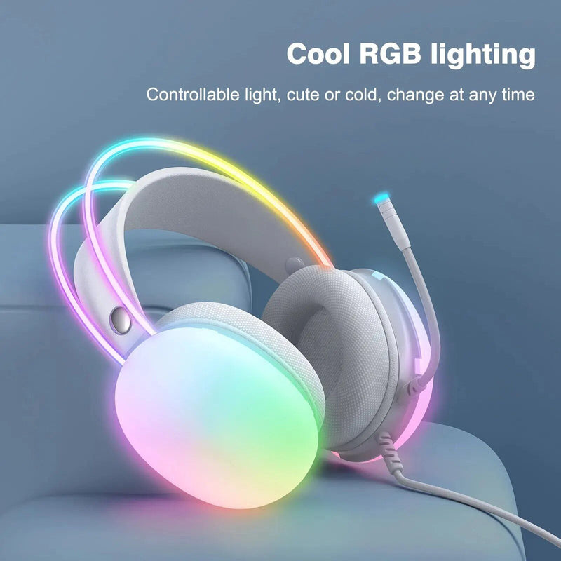 Full RGB PC Gaming Headphones with Customizable Lights and Noise-Cancelling Mic