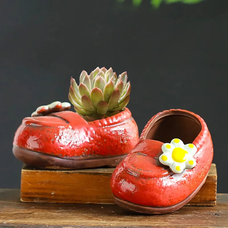 ceramic boot vase for succulents, view 5 - MRSLM
