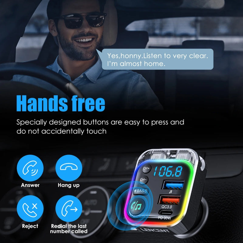 bluetooth 5.3 fm transmitter with 30w pd and qc3.0 charger, view 4 - MRSLM