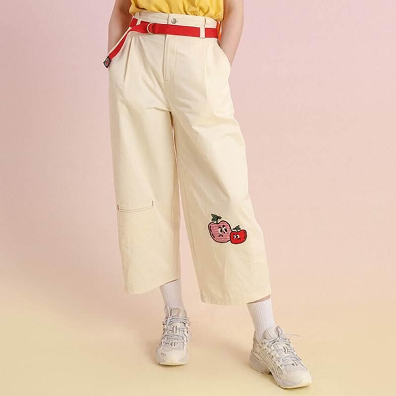 High-waist cotton pants with fruit embroidery - MRSLM