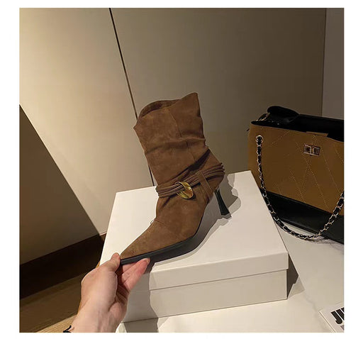 Women's suede slouch stiletto ankle boots - MRSLM