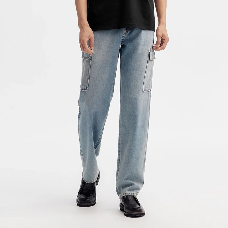 men's retro washed cargo jeans, view 3 - MRSLM